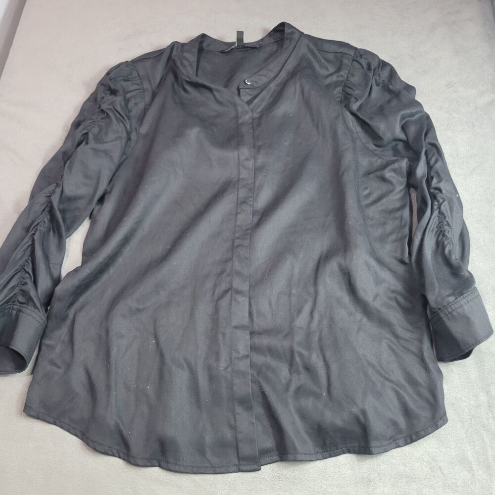 White House Black Market Blouse Women Extra Large Black Long Sleeve Button Shirt